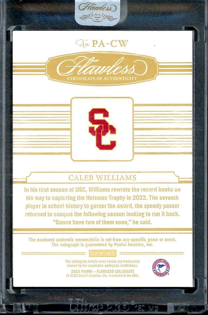 2023 Panini Flawless Collegiate Caleb Williams Prospect Card Patch Auto Gold /10 USC - Trading Card Market
