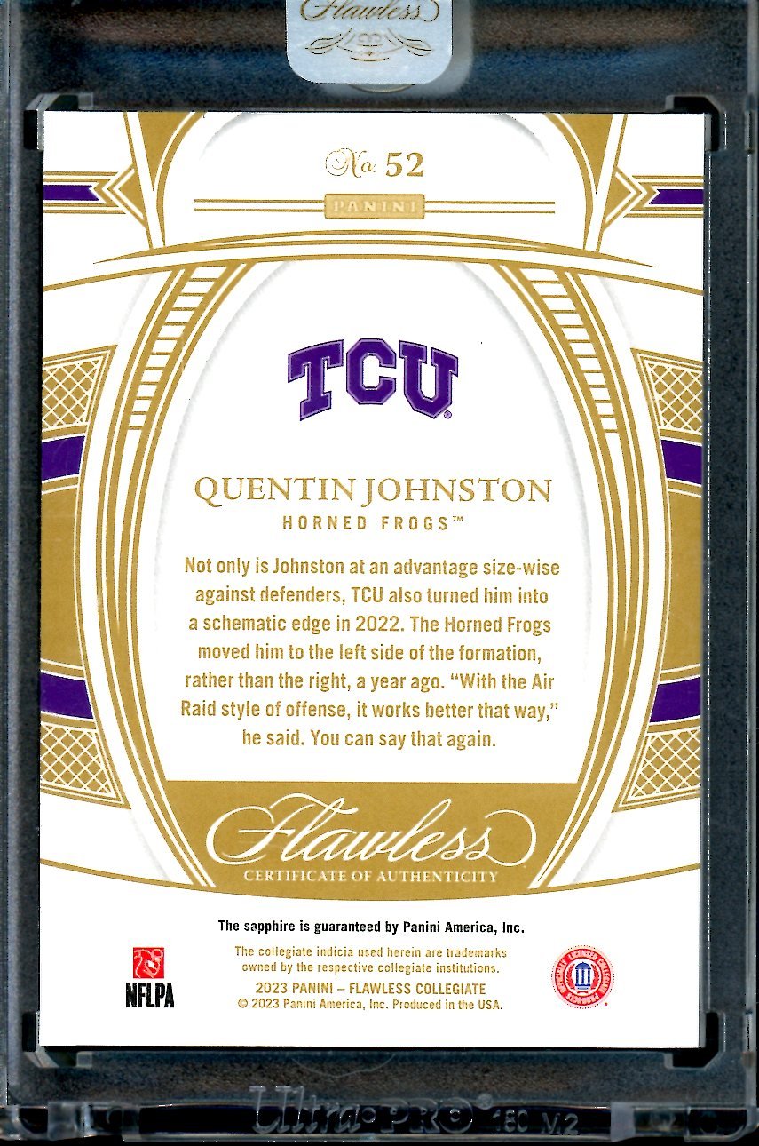 2023 Panini Flawless Collegiate Quentin Johnston Rookie Sapphire /20 TCU - Trading Card Market