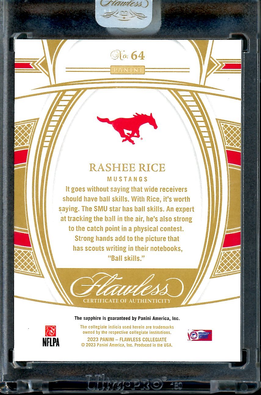 2023 Panini Flawless Collegiate Rashee Rice Rookie Saphirre /20 SMU - Trading Card Market