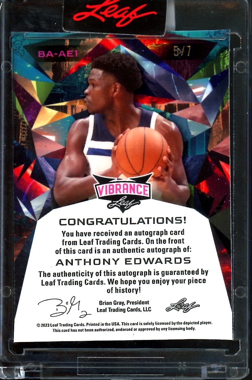 2023 Leaf Vibrance Anthony Edwards Auto Blue Shimmer /7 Timberwolves - Trading Card Market