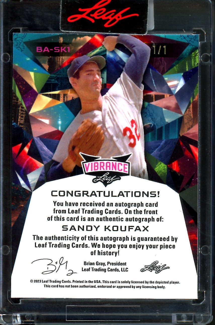 2023 Leaf Vibrance Sandy Koufax Auto Gold Vinyl 1/1 Dodgers - Trading Card Market