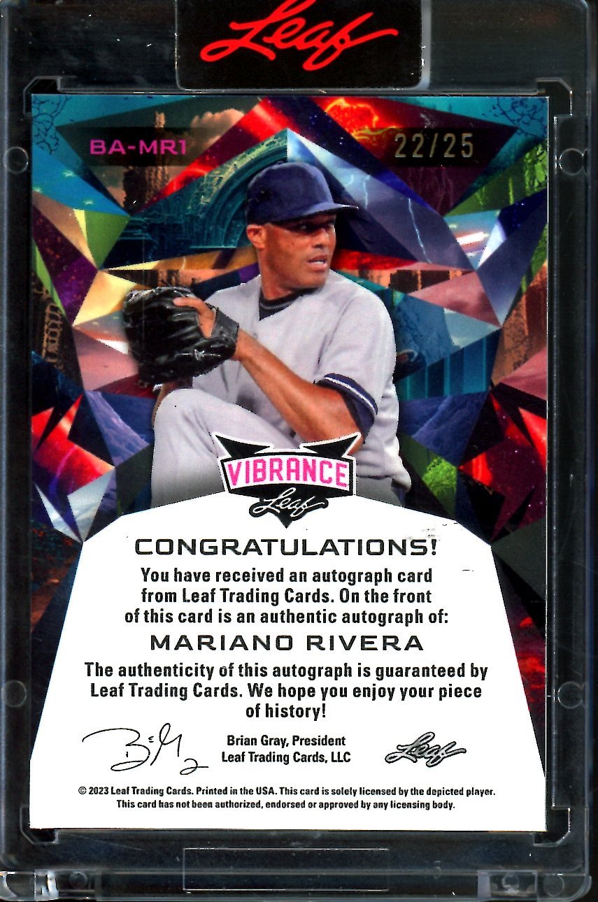 2023 Leaf Vibrance Mariano Rivera Auto /25 Yankees - Trading Card Market