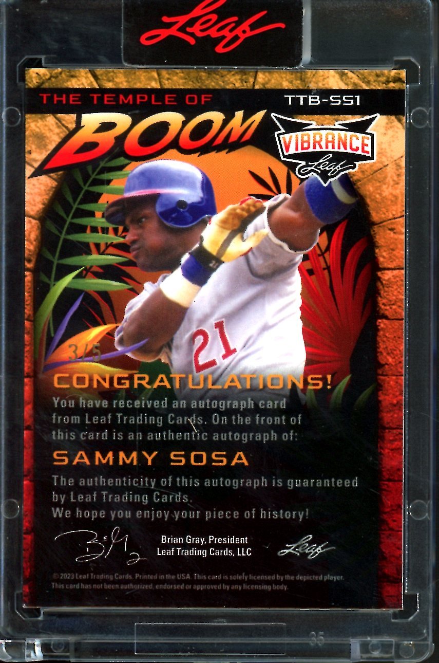 2023 Leaf Vibrance Sammy Sosa Temple of Boom Auto Purple /5 Cubs - Trading Card Market