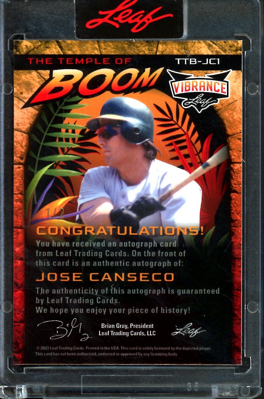 2023 Leaf Vibrance Jose Canseco Temple of Boom Auto Orange /2 Athletics - Trading Card Market