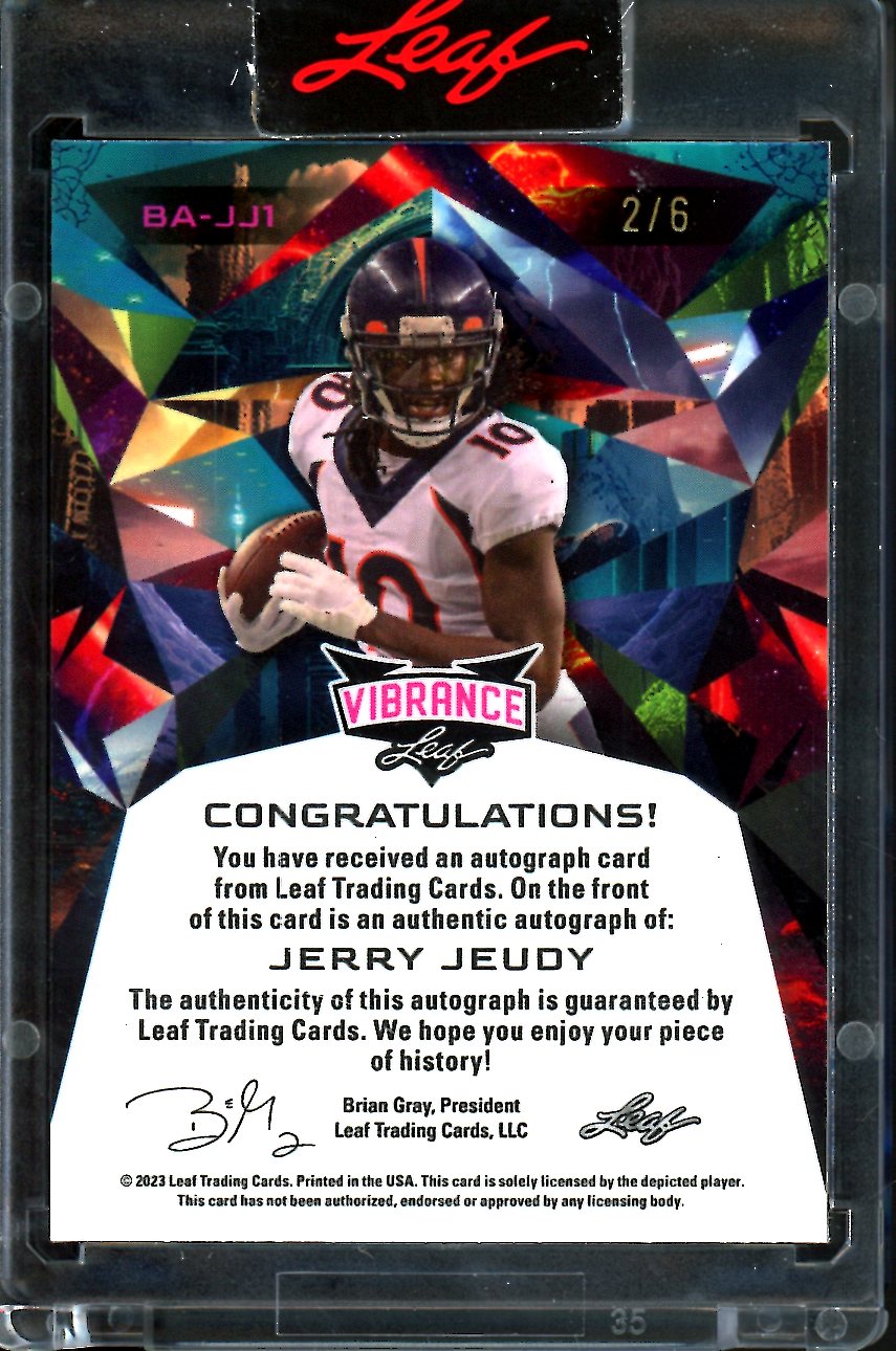 2023 Leaf Vibrance Jerry Jeudy Auto Orange Shimmer /6 Broncos