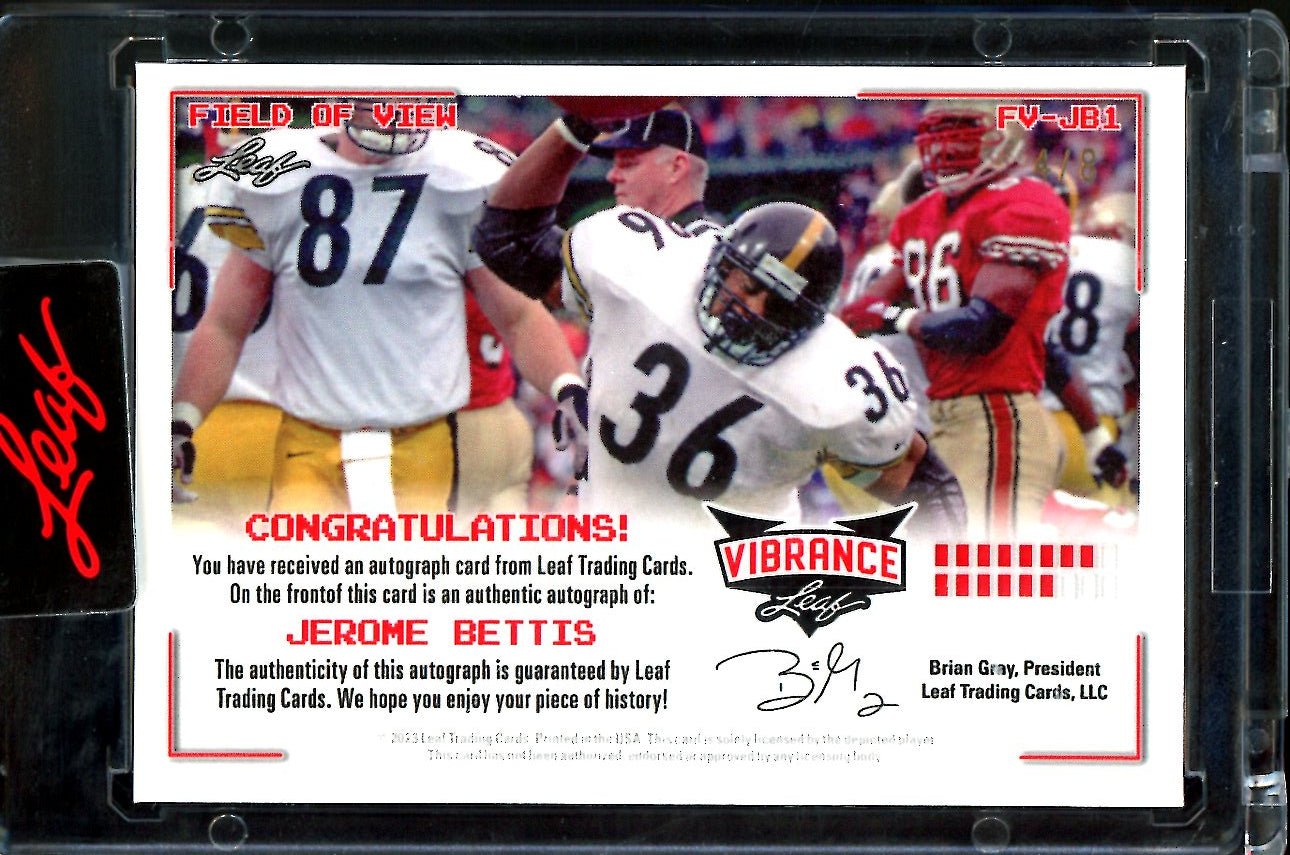 2023 Leaf Vibrance Jerome Bettis Field of View Auto Blue /8 Steelers - Trading Card Market