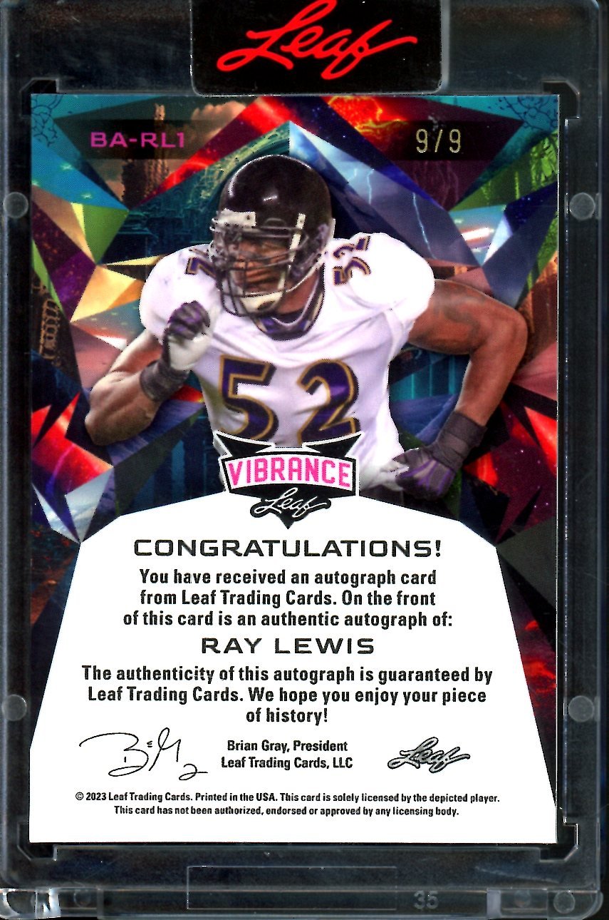 2023 Leaf Vibrance Ray Lewis Green Auto /9 Ravens - Trading Card Market