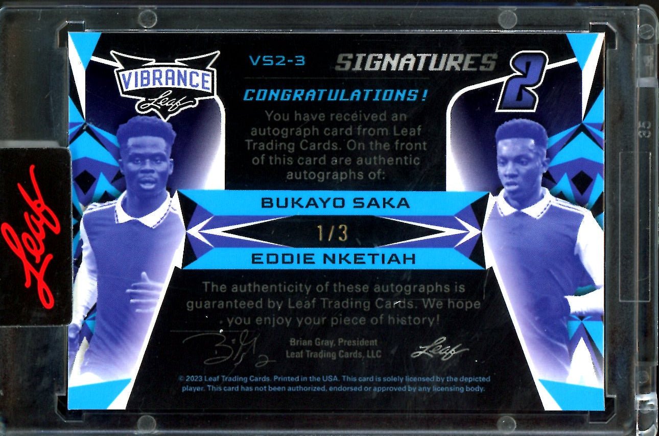 2023 Leaf Vibrance Bukayo Saka/Eddie Nketiah Dual Auto /3 Arsenal - Trading Card Market