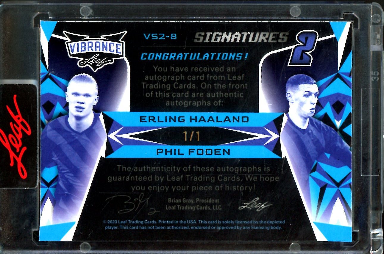 2023 Leaf Vibrance Erling Haaland/Phil Foden Dual Auto Blue Shimmer 1/1 Manchester City - Trading Card Market