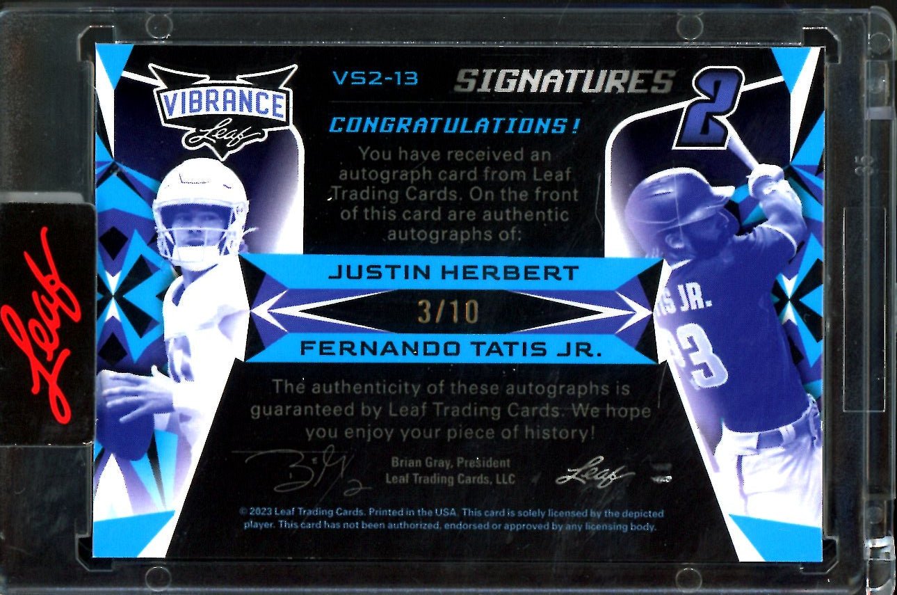 2023 Leaf Vibrance Justin Herbert/Fernando Tatis Jr Dual Auto Blue /10 - Trading Card Market