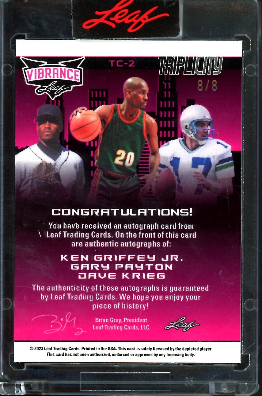 2023 Leaf Vibrance Ken Griffey Jr./Gary Payton/Dave Krieg Triplicity Auto Green /8 Seattle - Trading Card Market