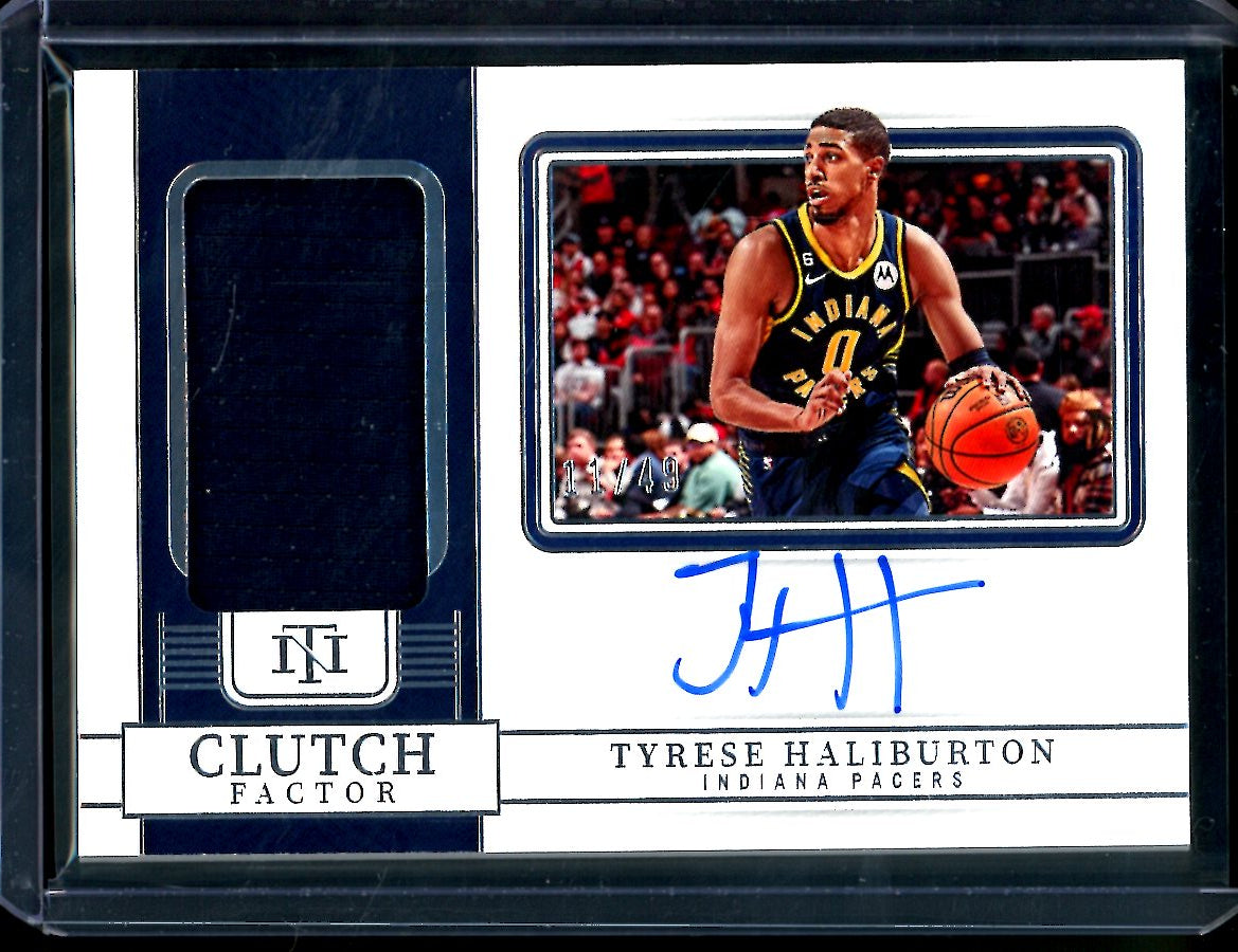 2022/23 Panini National Treasures Tyrese Haliburton Clutch Factor Patch Auto /49 Pacers
