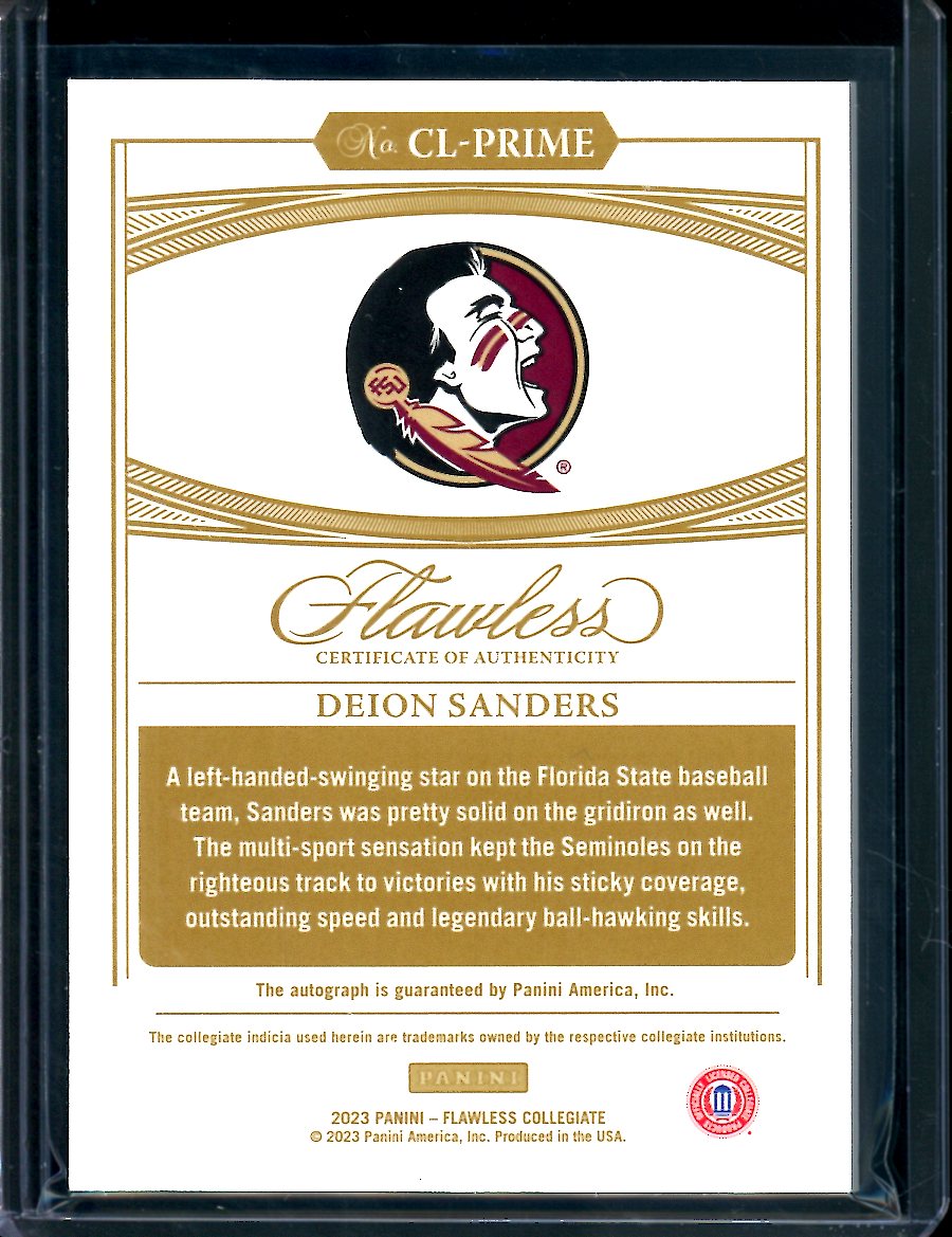2023 Panini Flawless Collegiate Deion Sanders Campus Legends Auto Red /20 Florida State