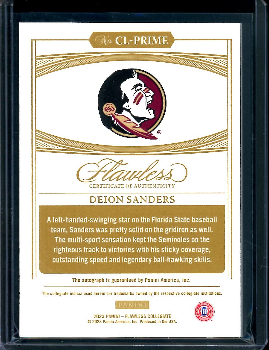 2023 Panini Flawless Collegiate Deion Sanders Campus Legends Auto Red /20 Florida State - Trading Card Market