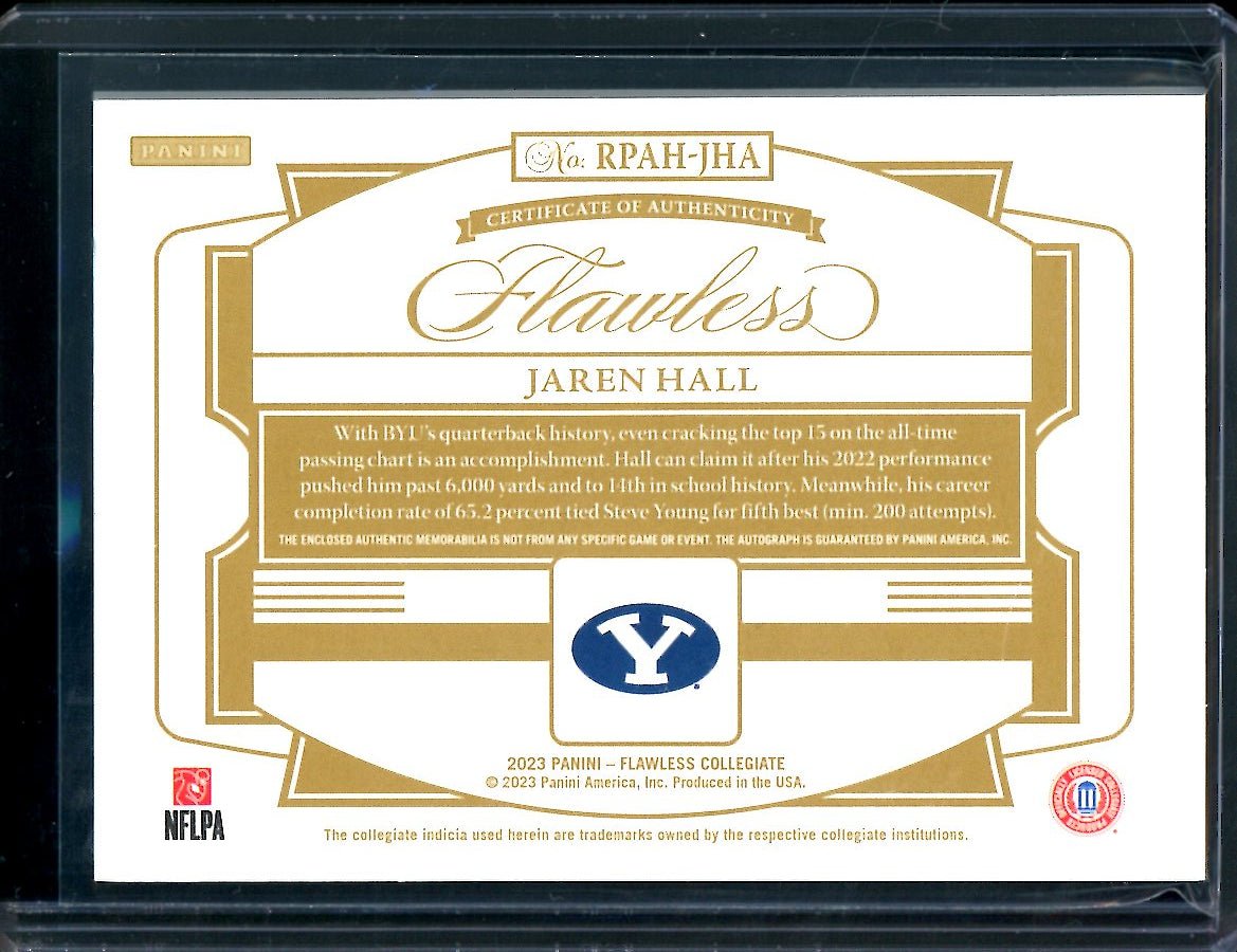 2023 Panini Flawless Collegiate Jaren Hall Rookie RPA /20 BYU - Trading Card Market