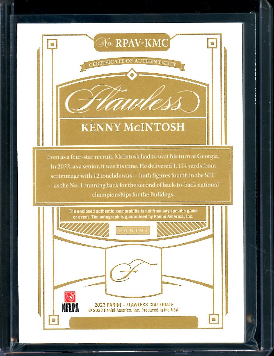 2023 Panini Flawless Collegiate Kenny McIntosh Rookie RPA 1/1 Georgia - Trading Card Market