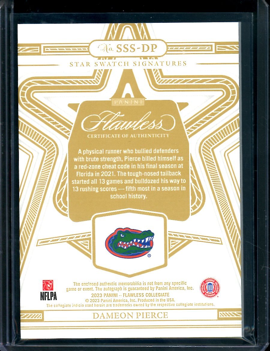 2023 Panini Flawless Collegiate Dameon Pierce Star Swatch Signatures Patch Auto /25 Florida - Trading Card Market