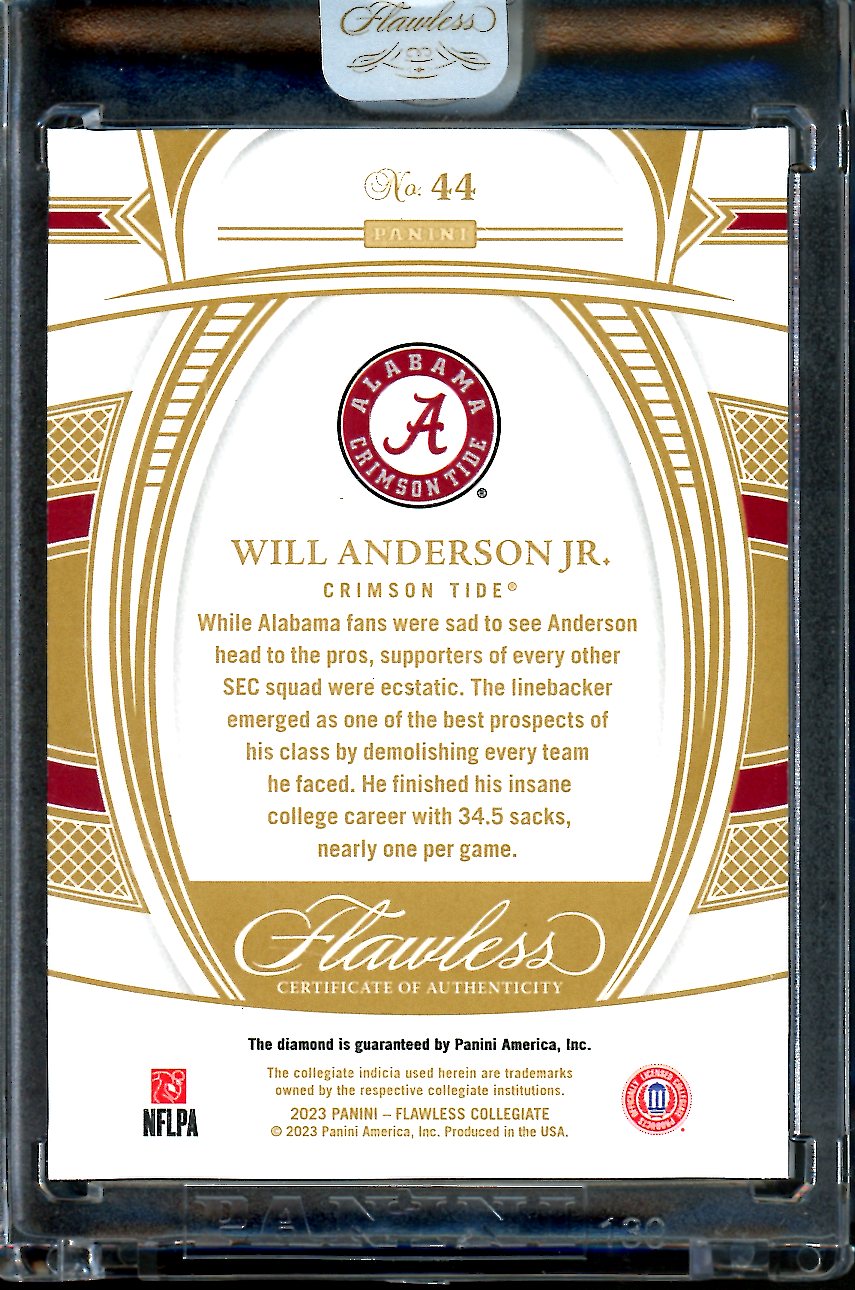 2023 Panini Flawless Collegiate Will Anderson Jr. Rookie Diamond /25 Alabama