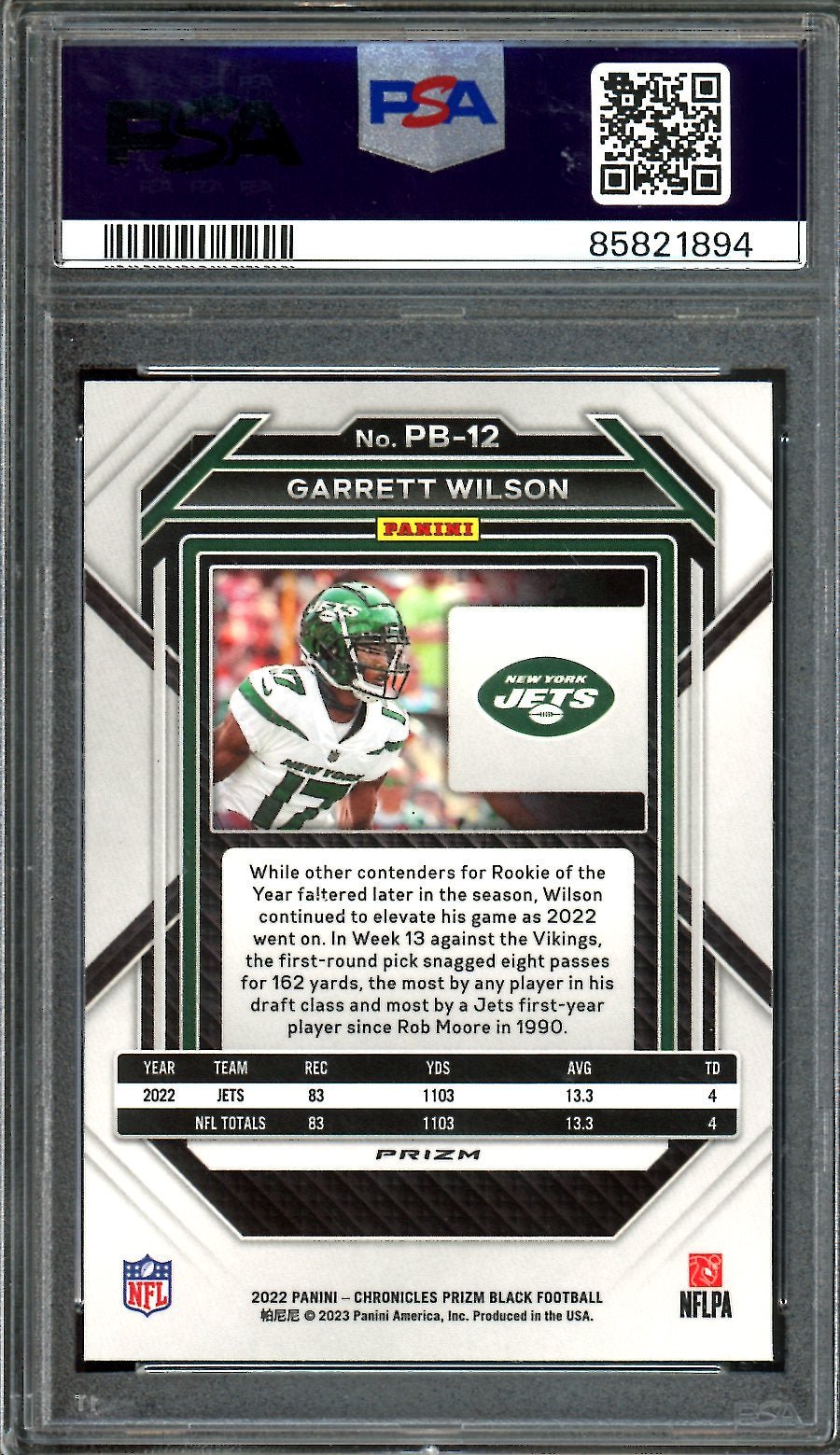 2022 Panini Chronicles Prizm Black Garrett Wilson Rookie Silver PSA 10 Jets - Trading Card Market