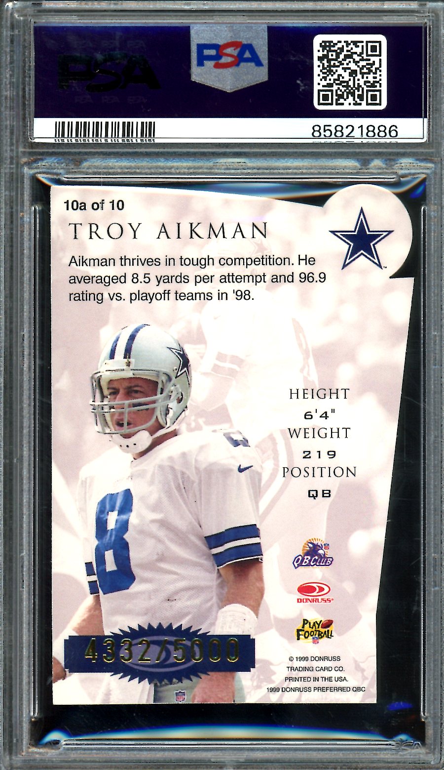 1999 Donruss Preferred Troy Aikman Chain Reaction /5000 PSA 9 Cowboys