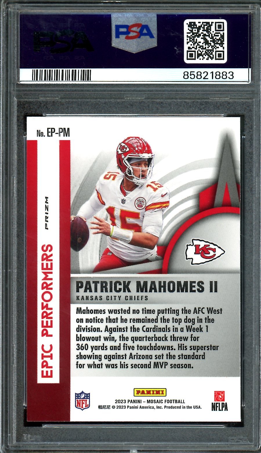 2023 Panini Mosaic Patrick Mahomes Epic Performers PSA 9 Chiefs - Trading Card Market