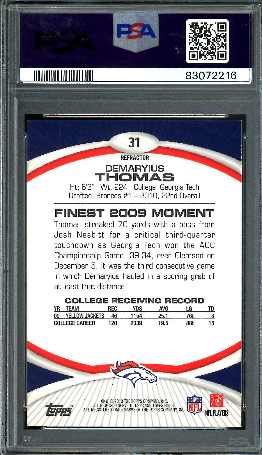 2010 Topps Finest Demaryius Thomas Rookie Xfractor PSA 9 Broncos - Trading Card Market
