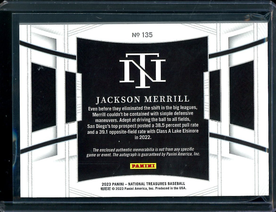 2023 Panini National Treasures Jackson Merrill Patch Auto Gold /49 Padres - Trading Card Market