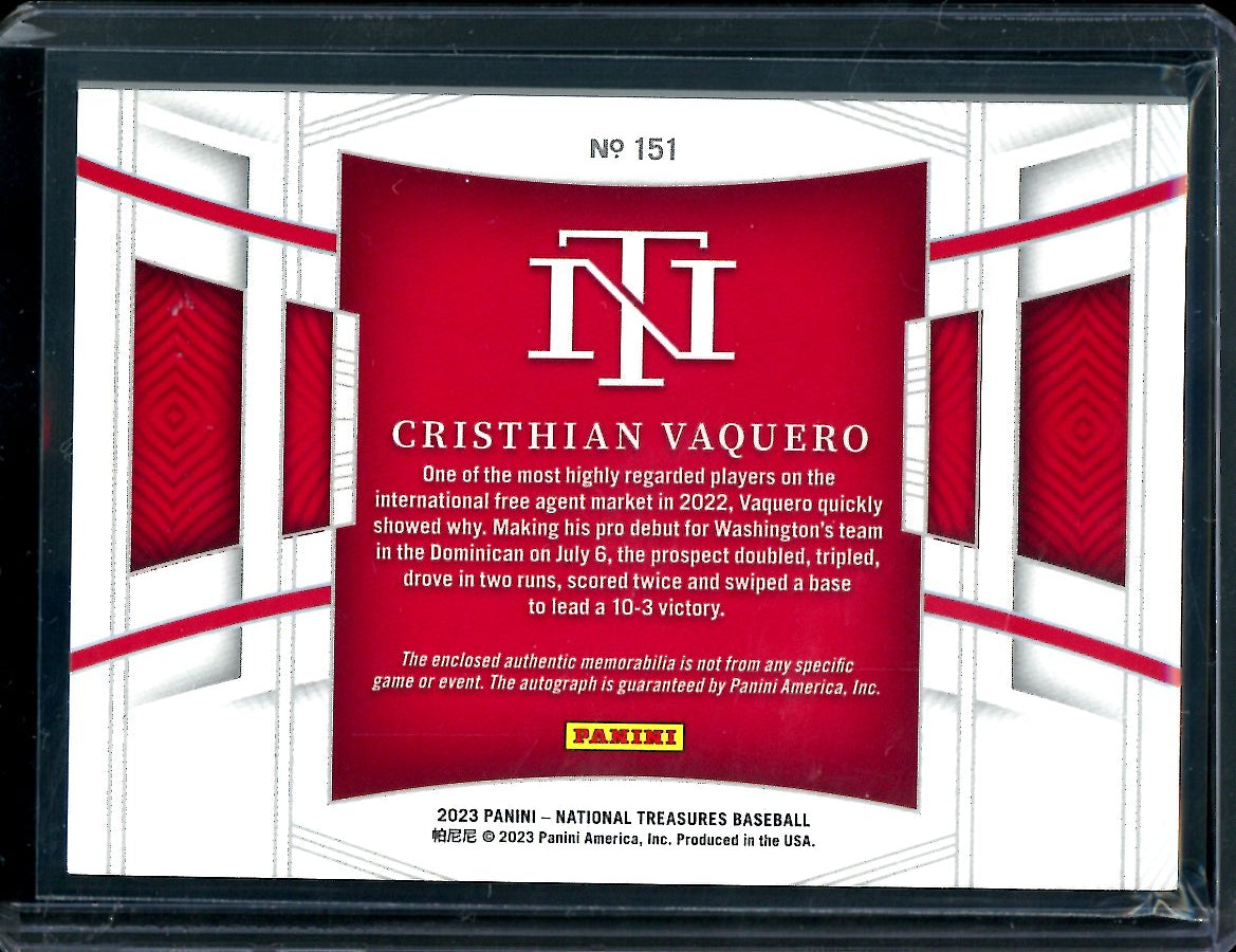 2023 Panini National Treasures Christian Vaquero Patch Auto Gold /25 Nationals