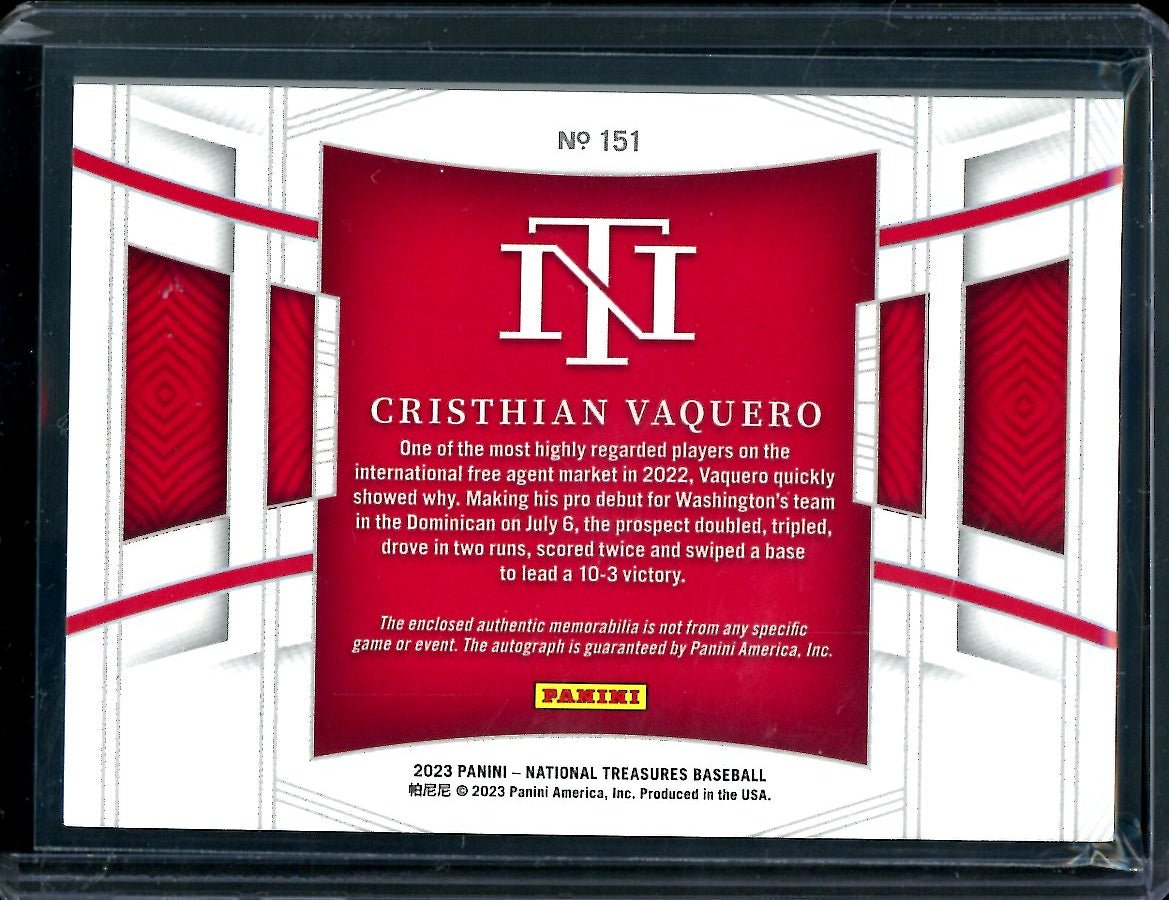 2023 Panini National Treasures Christian Vaquero Patch Auto Gold /25 Nationals - Trading Card Market