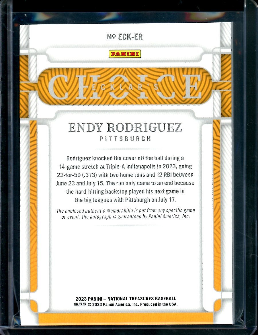 2023 Panini National Treasures Endy Rodriguez Ecklar's Choice Patch Auto /49 Pirates - Trading Card Market