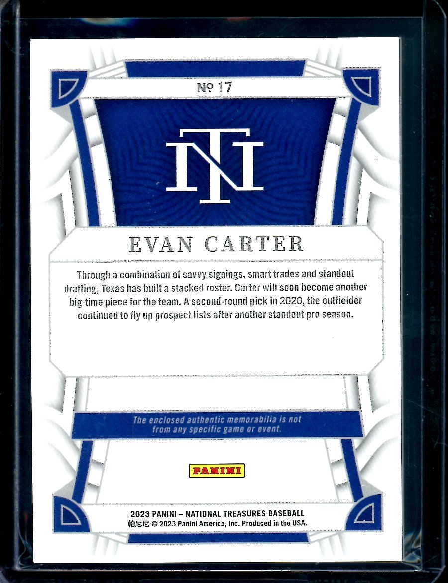 2023 Panini National Treasures Evan Carter Patch /49 Rangers - Trading Card Market