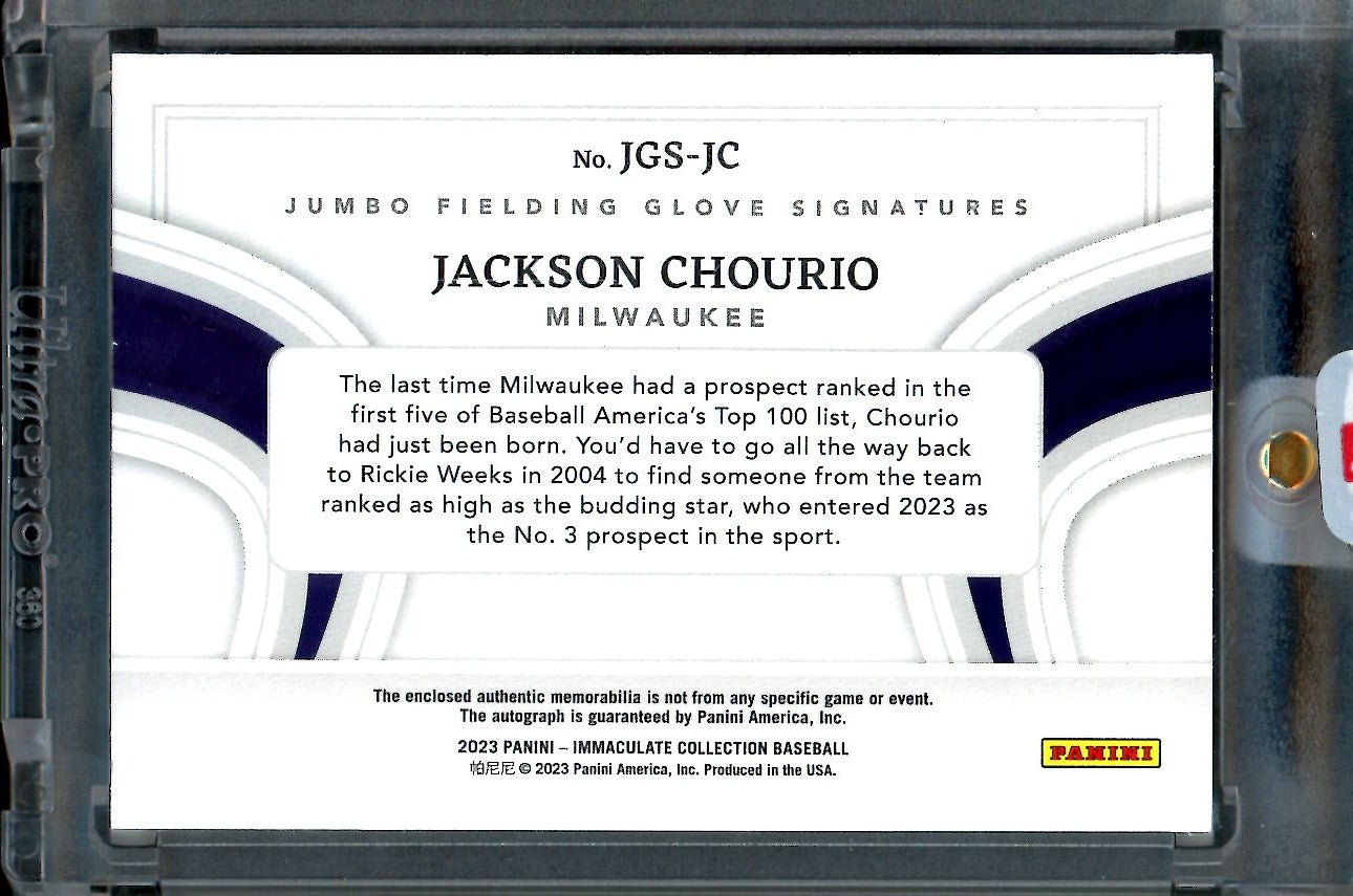 2023 Panini Immaculate Jackson Chourio Glove Patch Auto /25 Brewers - Trading Card Market