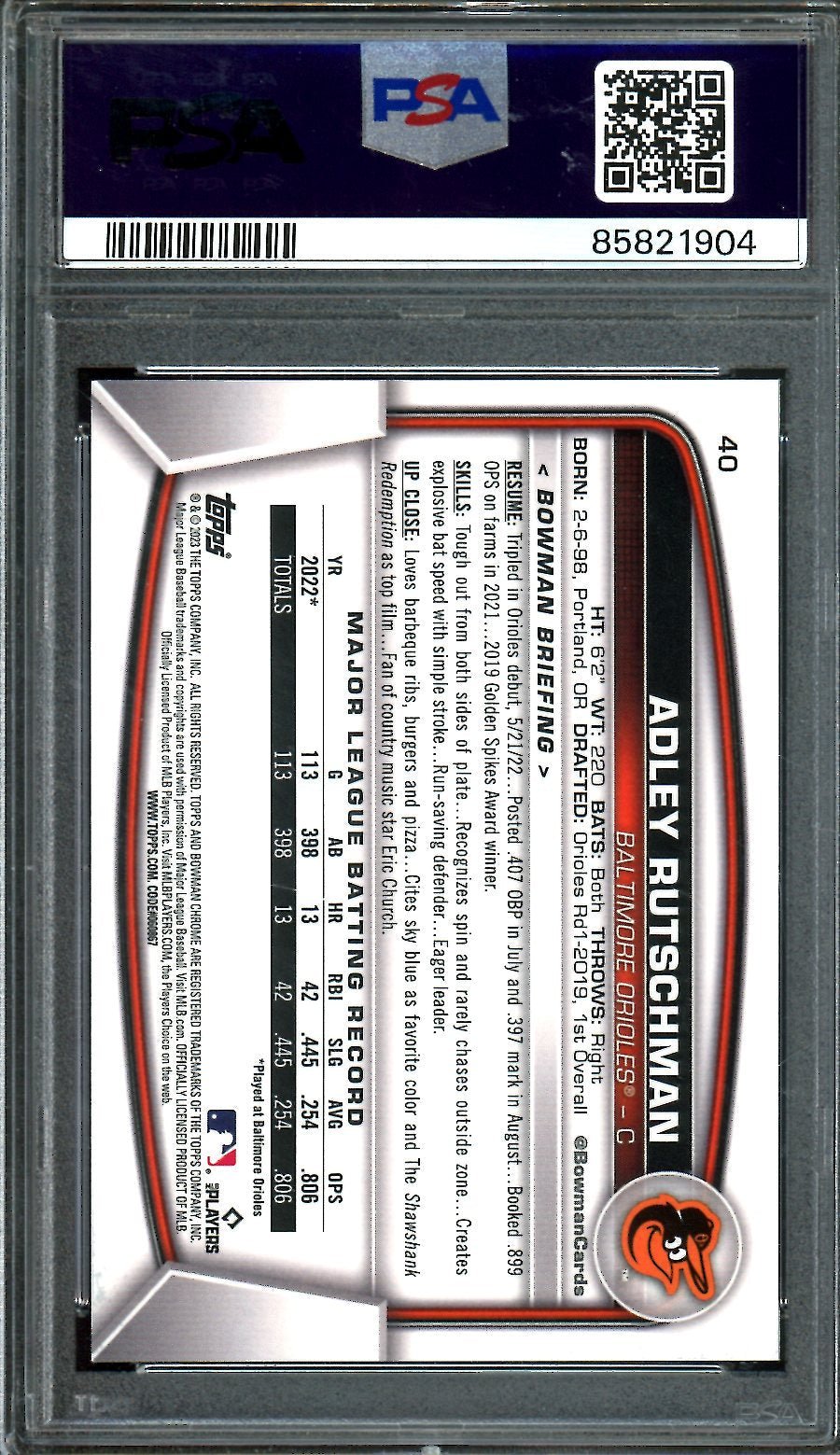 2023 Bowman Chrome Adley Rutschman Rookie Mega Box Gold /50 PSA 9 Orioles - Trading Card Market