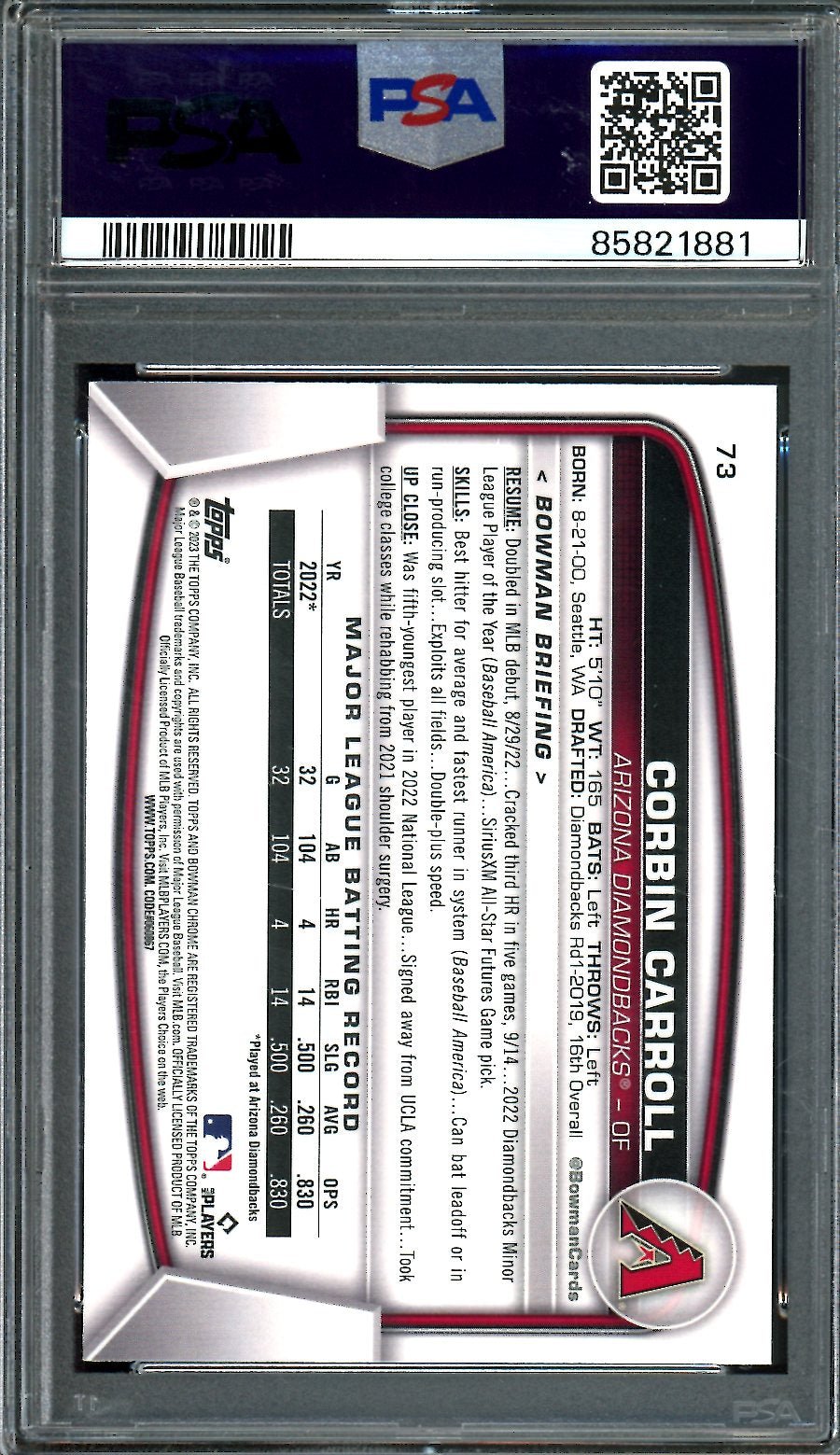 2023 Bowman Chrome Corbin Carroll Rookie Mega Box PSA 10 Diamondbacks - Trading Card Market
