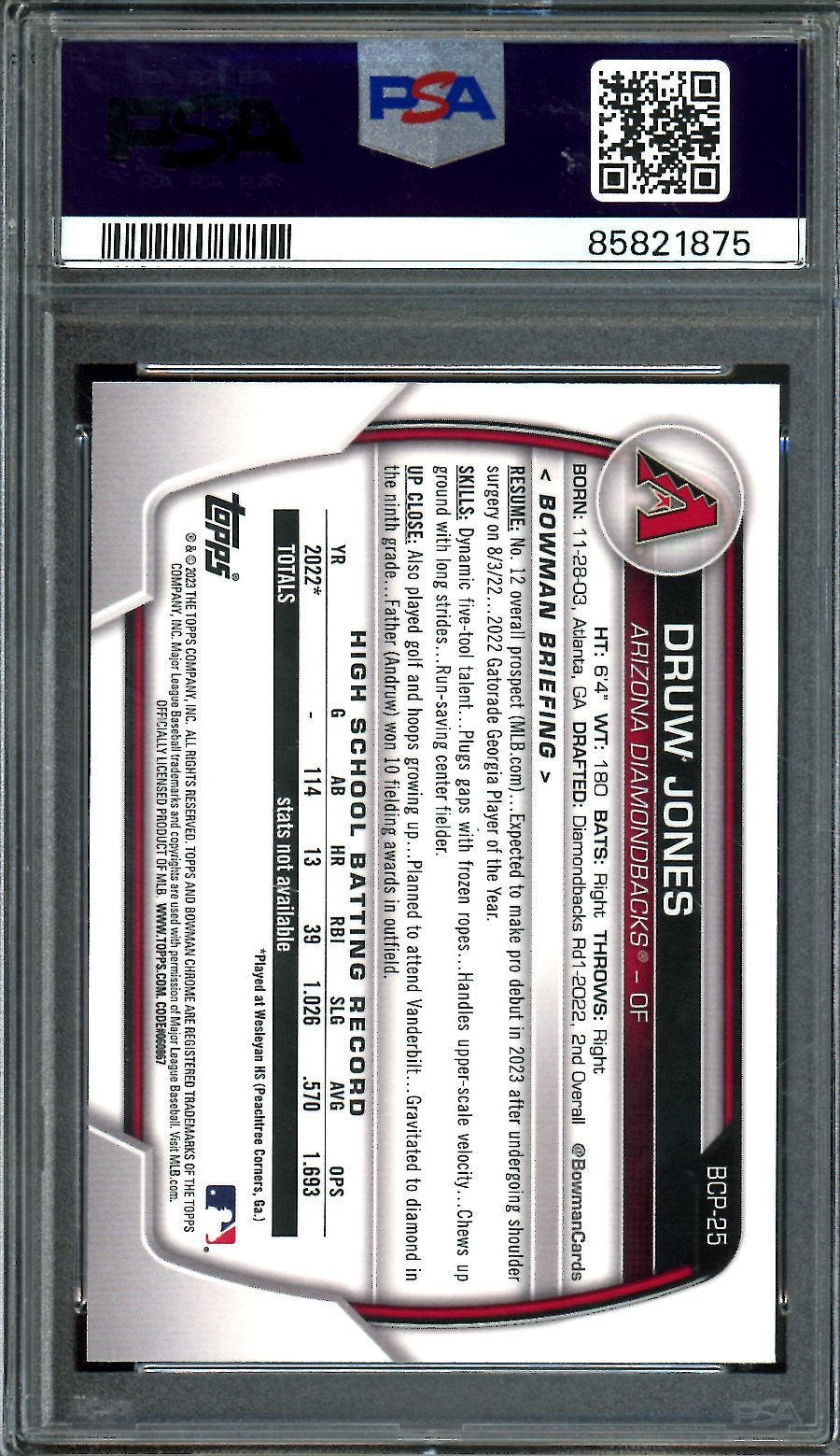 2023 Bowman Chrome Druw Jones 1st Bowman Mega Box PSA 10 Diamondbacks - Trading Card Market