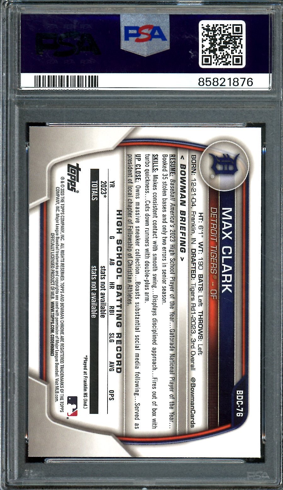 2023 Bowman Draft Max Clark 1st Bowman Purple /250 PSA 10 Tigers - Trading Card Market