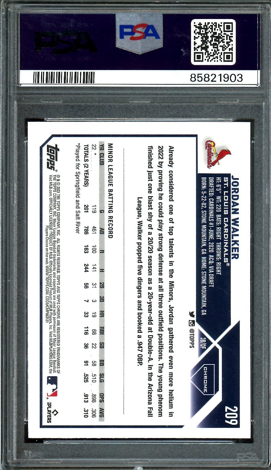 2023 Topps Chrome Jordan Walker Rookie Pink PSA 10 Cardinals - Trading Card Market