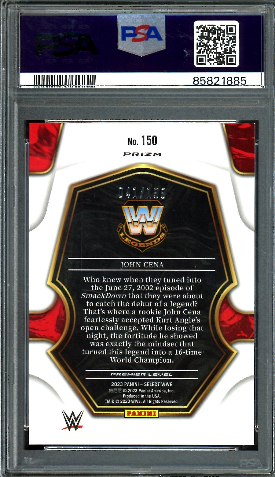 2023 Panini Select John Cena Premier Level Blue /199 PSA 9 WWE - Trading Card Market