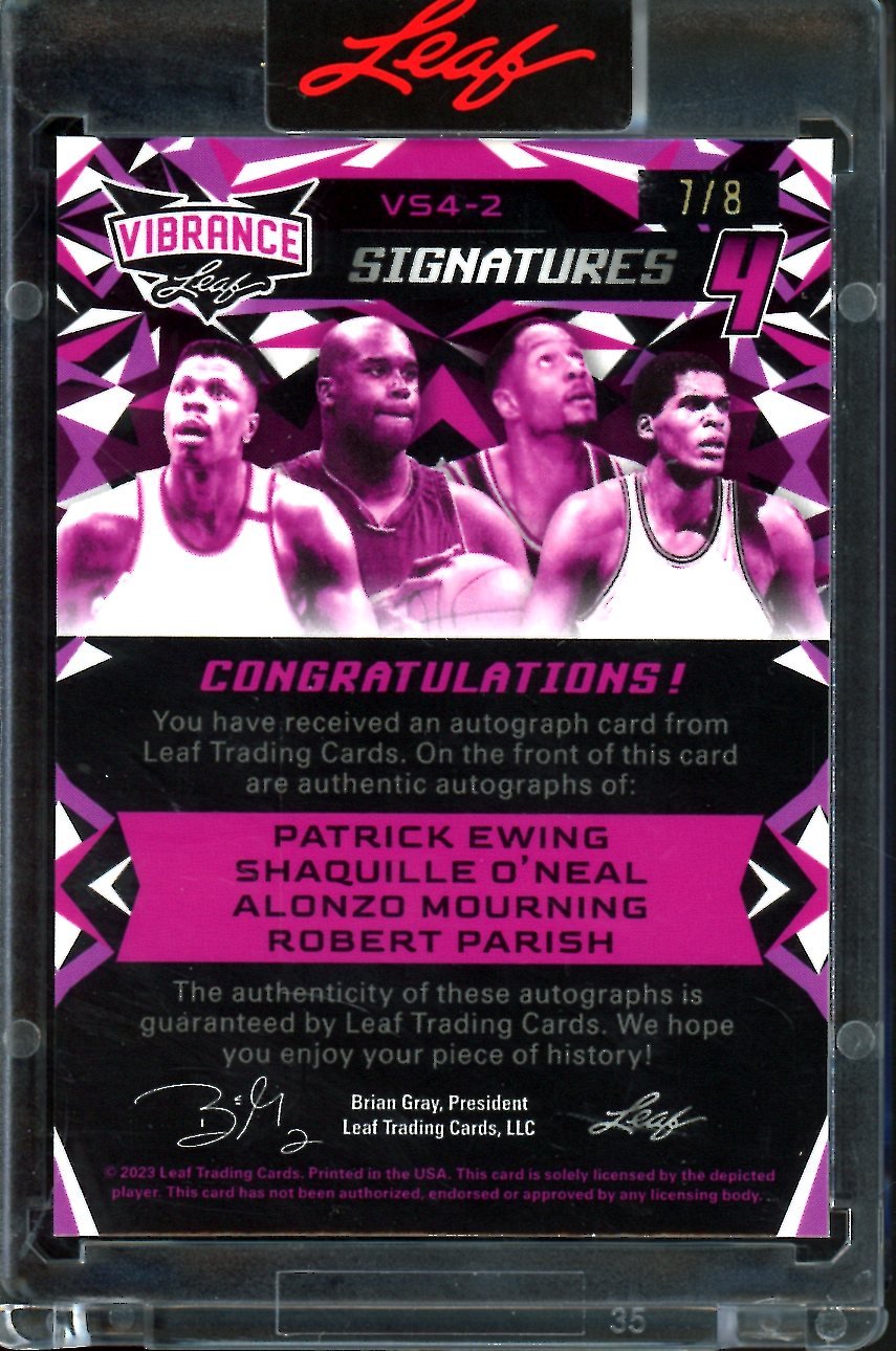 2023 Leaf Vibrance Patrick Ewing/Shaquille O'Neal/Alonzo Mourning/Robert Parish Signatures 4 /8 - Trading Card Market