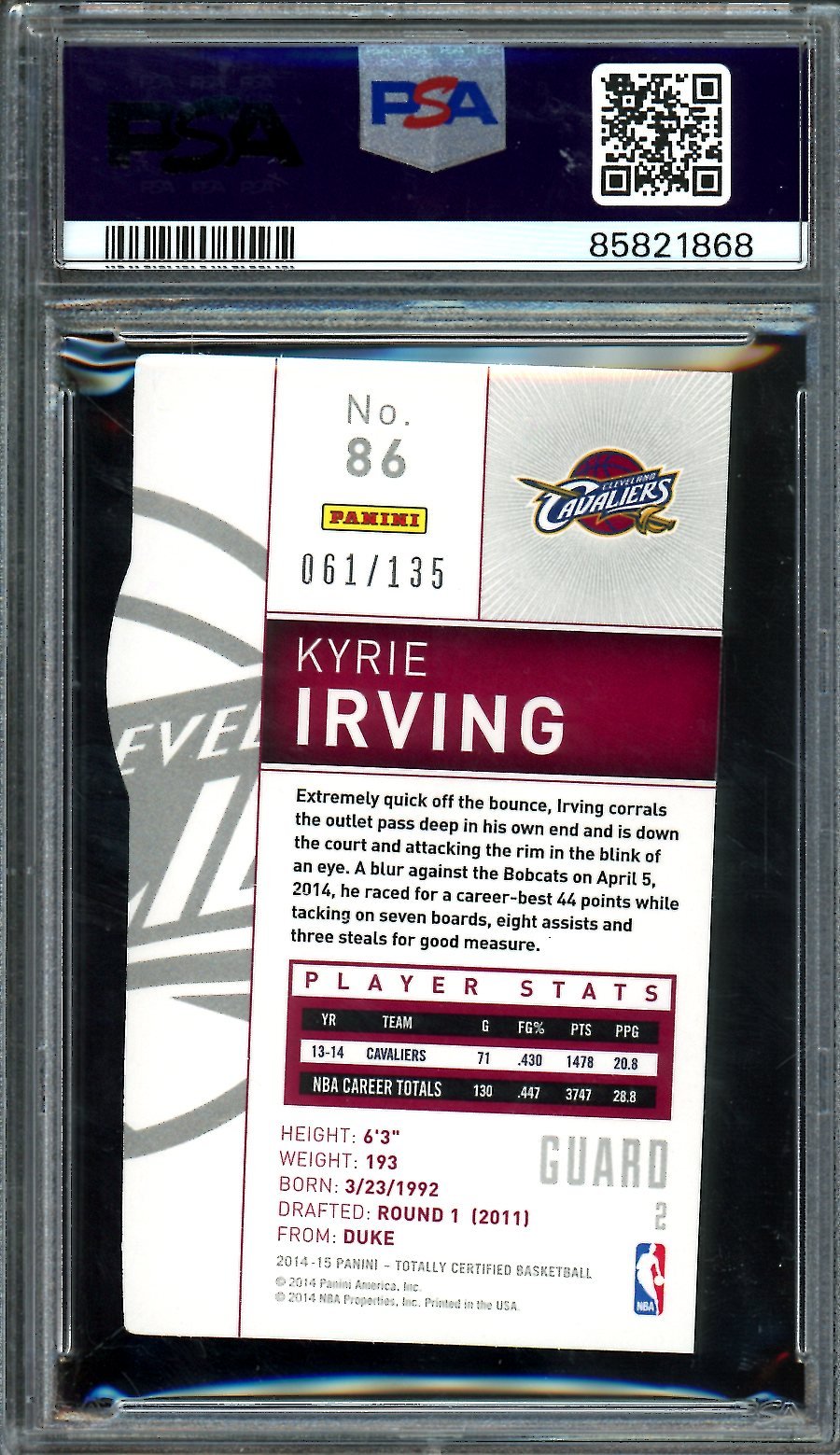 2014/15 Panini Totally Certified Kyrie Irving Mirror Red /135 PSA 8 Cavaliers - Trading Card Market