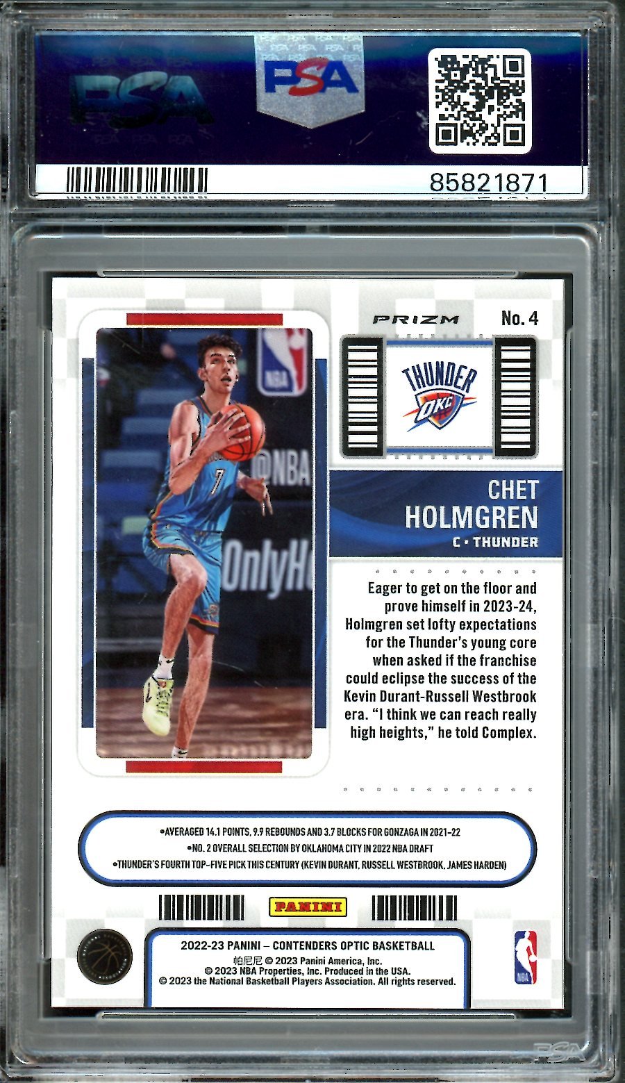 2022/23 Panini Contenders Optic Chet Holmgren Rookie Ticket Red PSA 10 Thunder - Trading Card Market