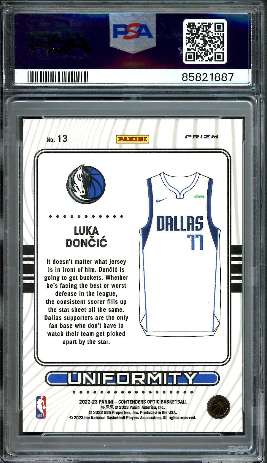 2022/23 Panini Contenders Optic Luka Doncic Uniformity Red Ice PSA 10 Mavericks - Trading Card Market