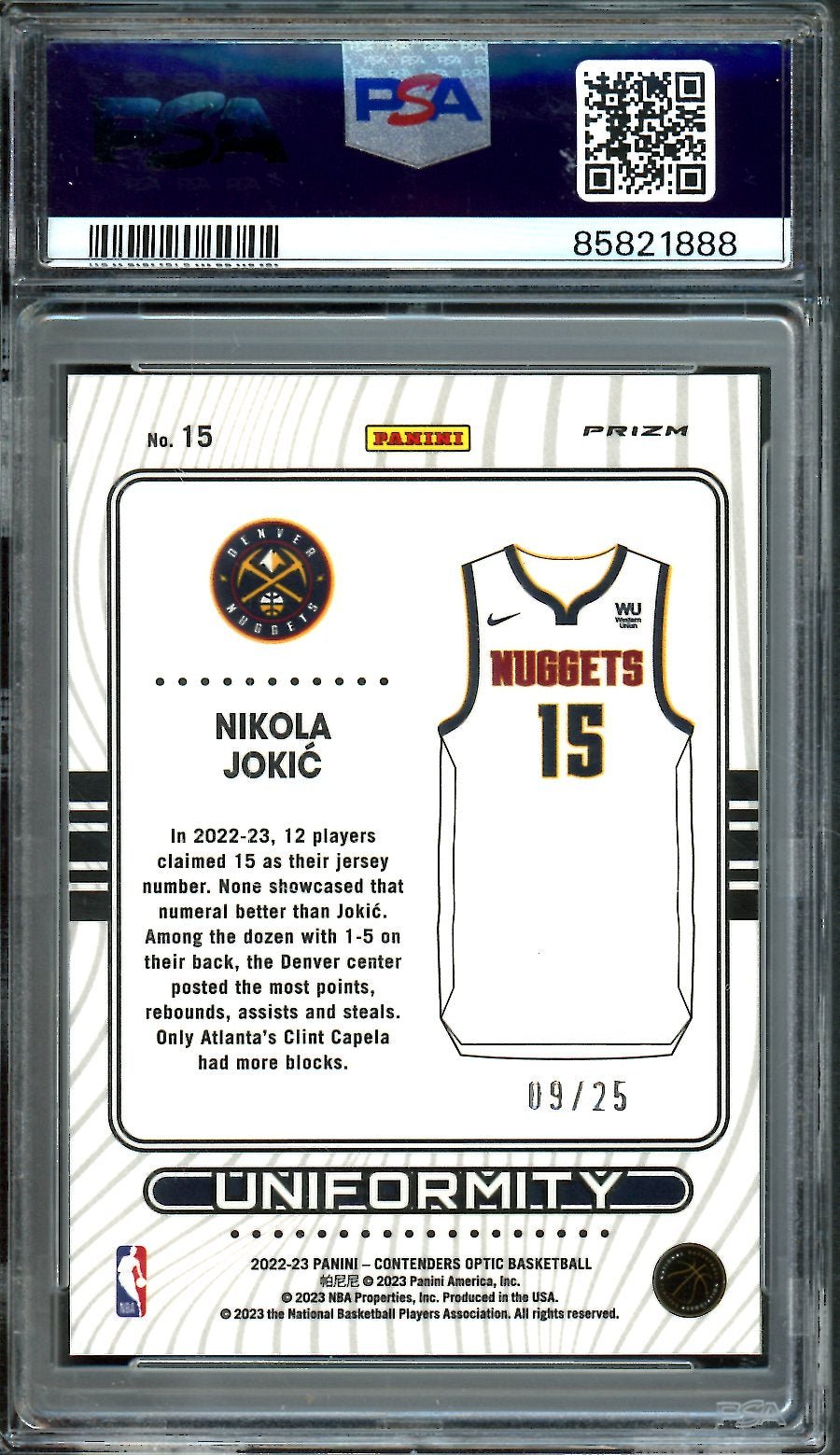 2022/23 Panini Contenders Optic Nikola Jokic Uniformity Green Pulsar /25 PSA 8 Nuggets - Trading Card Market