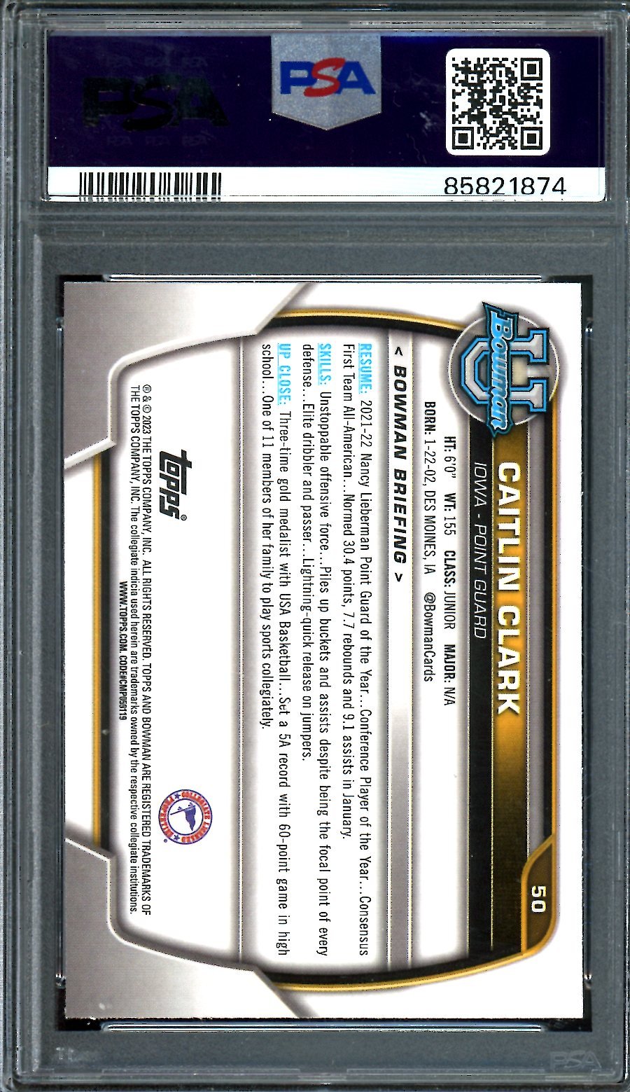 2022/23 Bowman University Caitlin Clark 1st Bowman PSA 9 Iowa - Trading Card Market