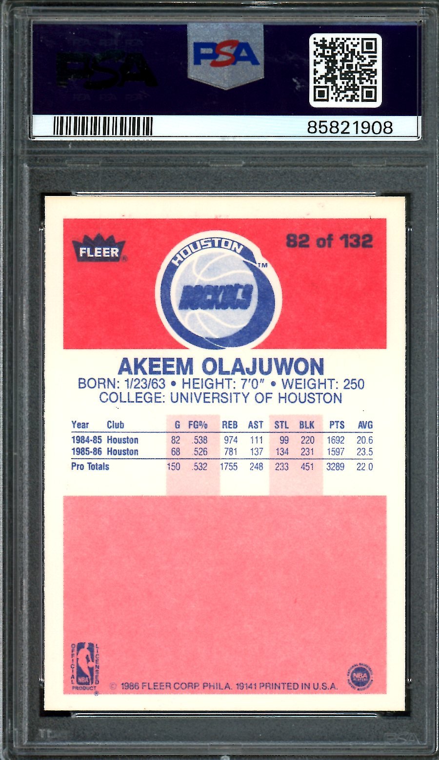 1986 Fleer Akeem Olajuwon PSA 8 Rockets - Trading Card Market