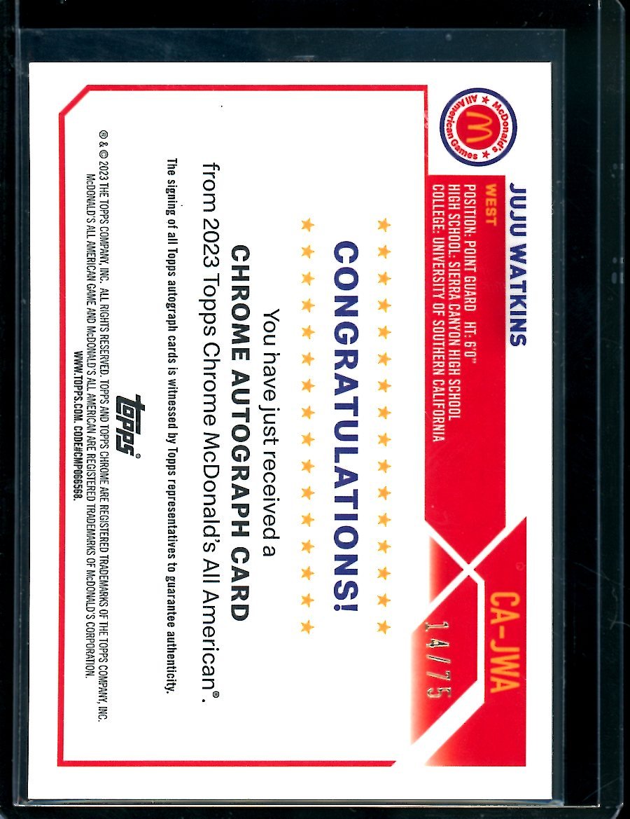 2023 Topps McDonald's All - American JuJu Watkins Auto Yellow /75 USC - Trading Card Market