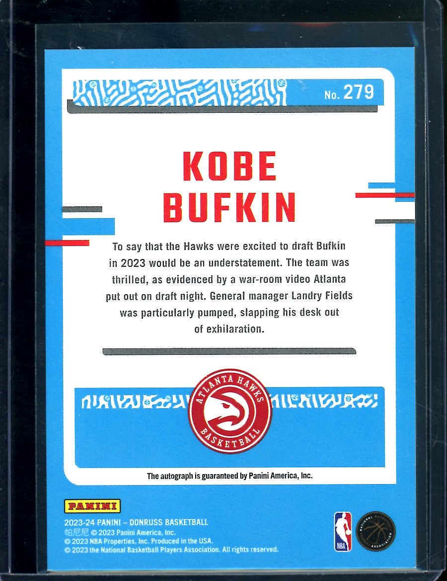 2023/24 Panini Donruss Kobe Bufkin Rookie Auto /75 Hawks