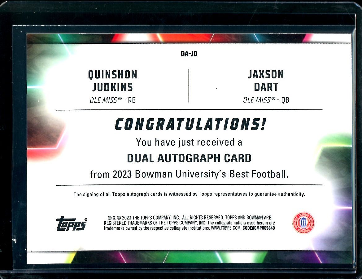 2023 Bowman's Best Quinshon Judkins/Jaxson Dart Dual Auto /25 Ole Miss - Trading Card Market