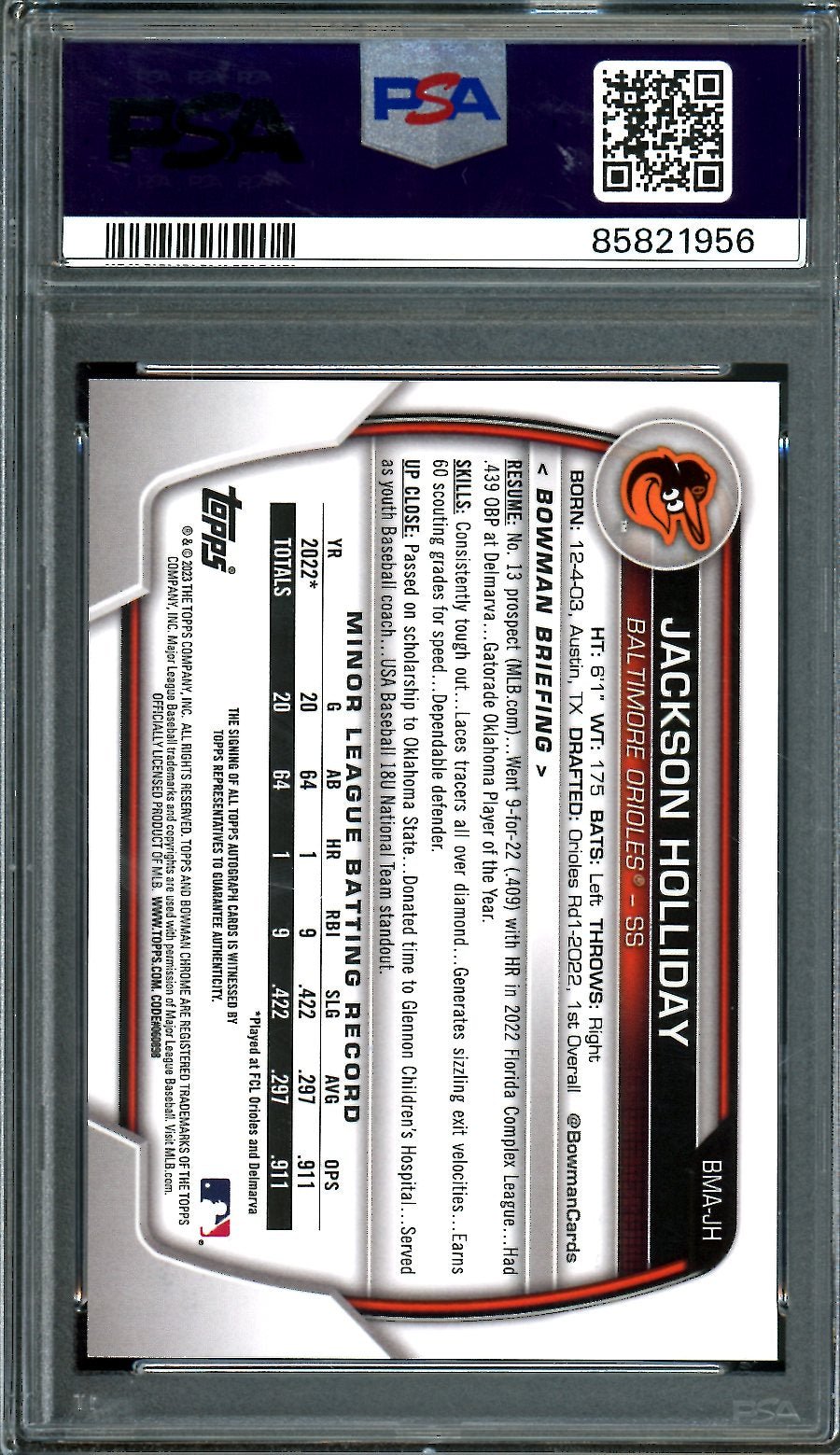 2023 Bowman Chrome Mega Box Jackson Holliday Auto Green /99 PSA 10 Orioles - Trading Card Market