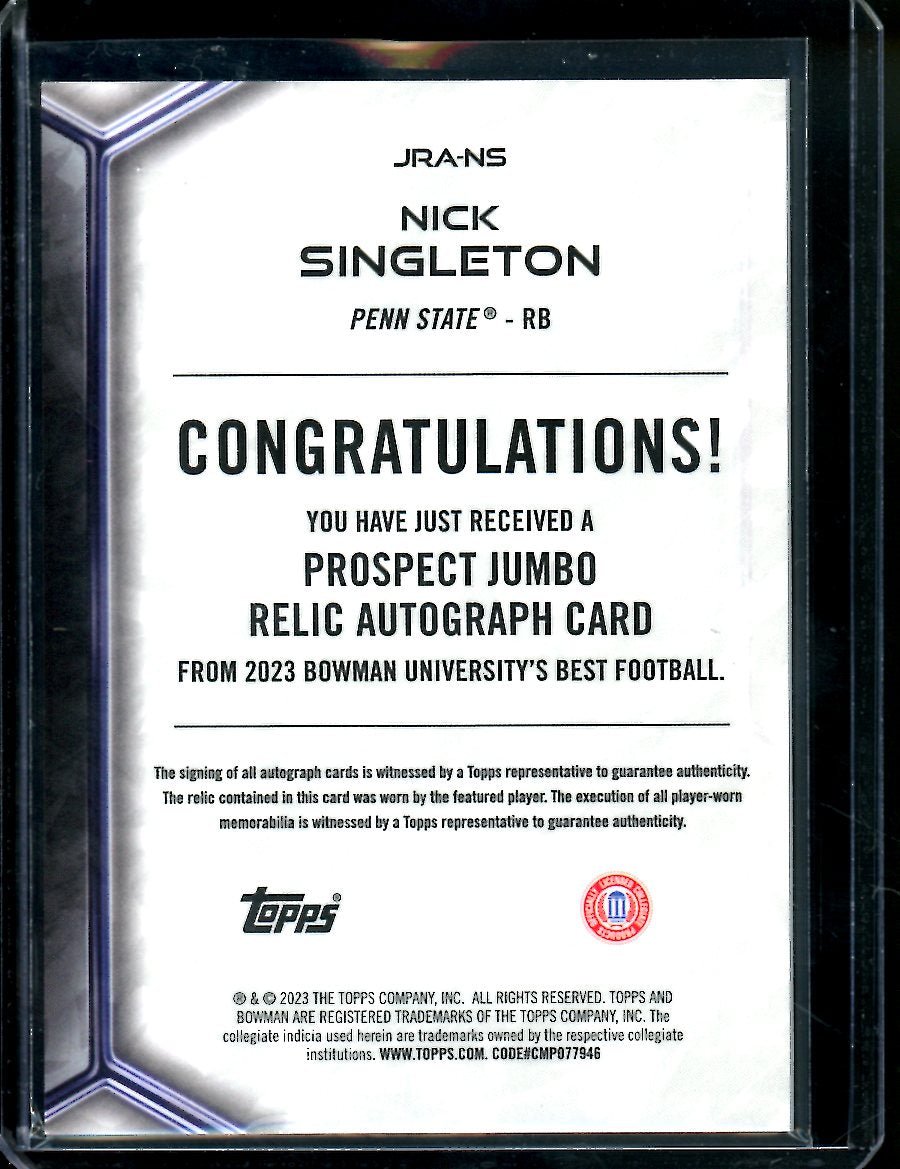 2023 Bowman's Best University Nick Singleton Patch Auto Penn State - Trading Card Market